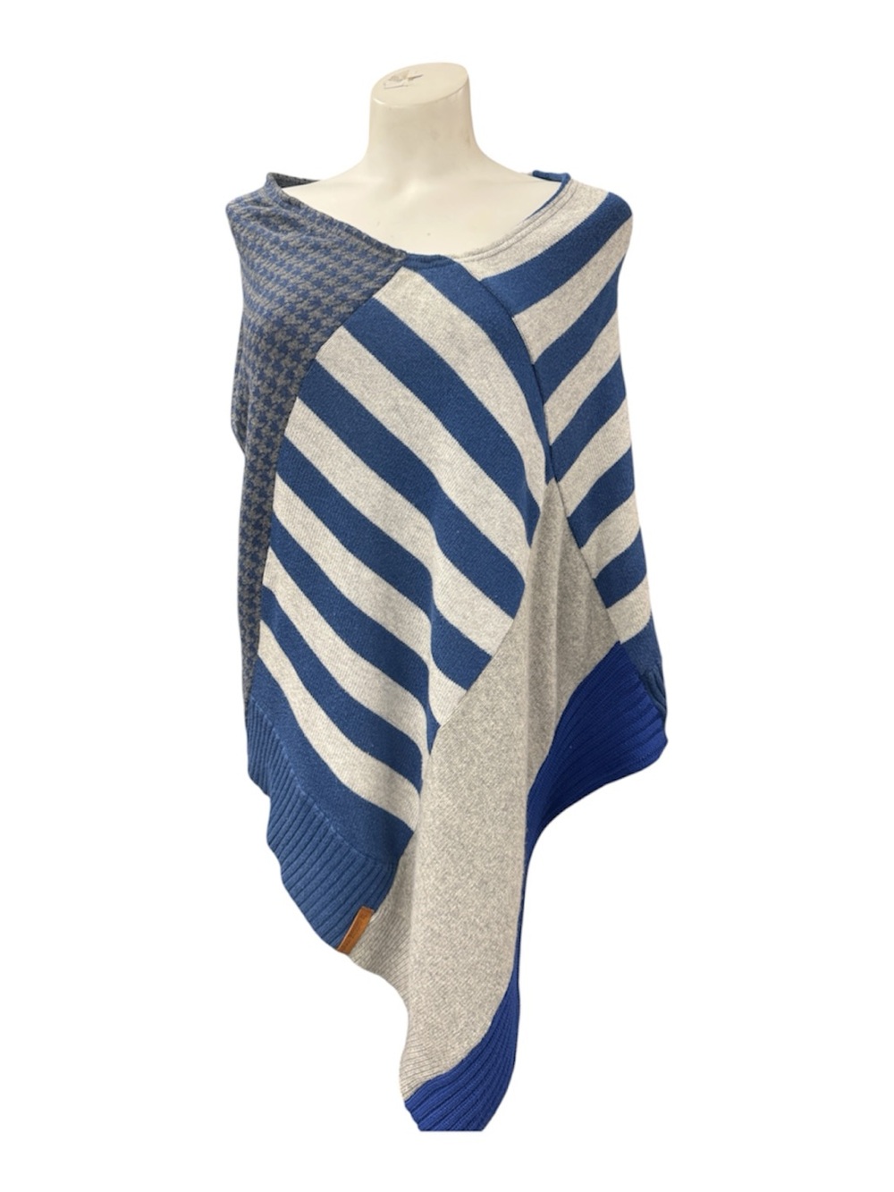 Blue and Gray Striped Women’s Poncho Sweater